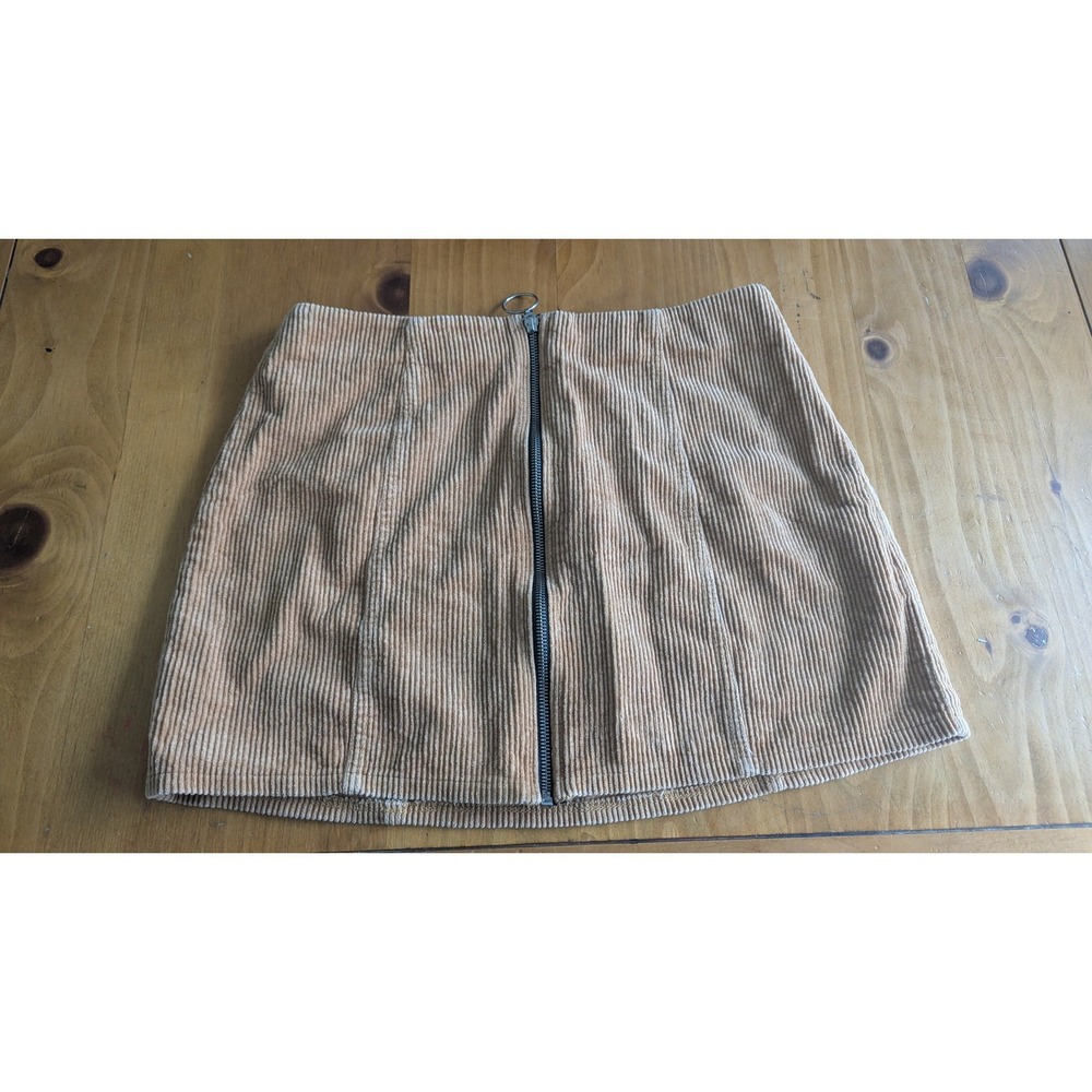 Chloe & Katie Tan Corduroy Mini Skirt O-Ring Zip Front Brown Size L Style 54075